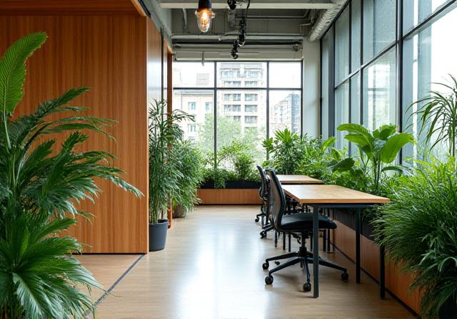 Oficina moderna con elementos ecológicos